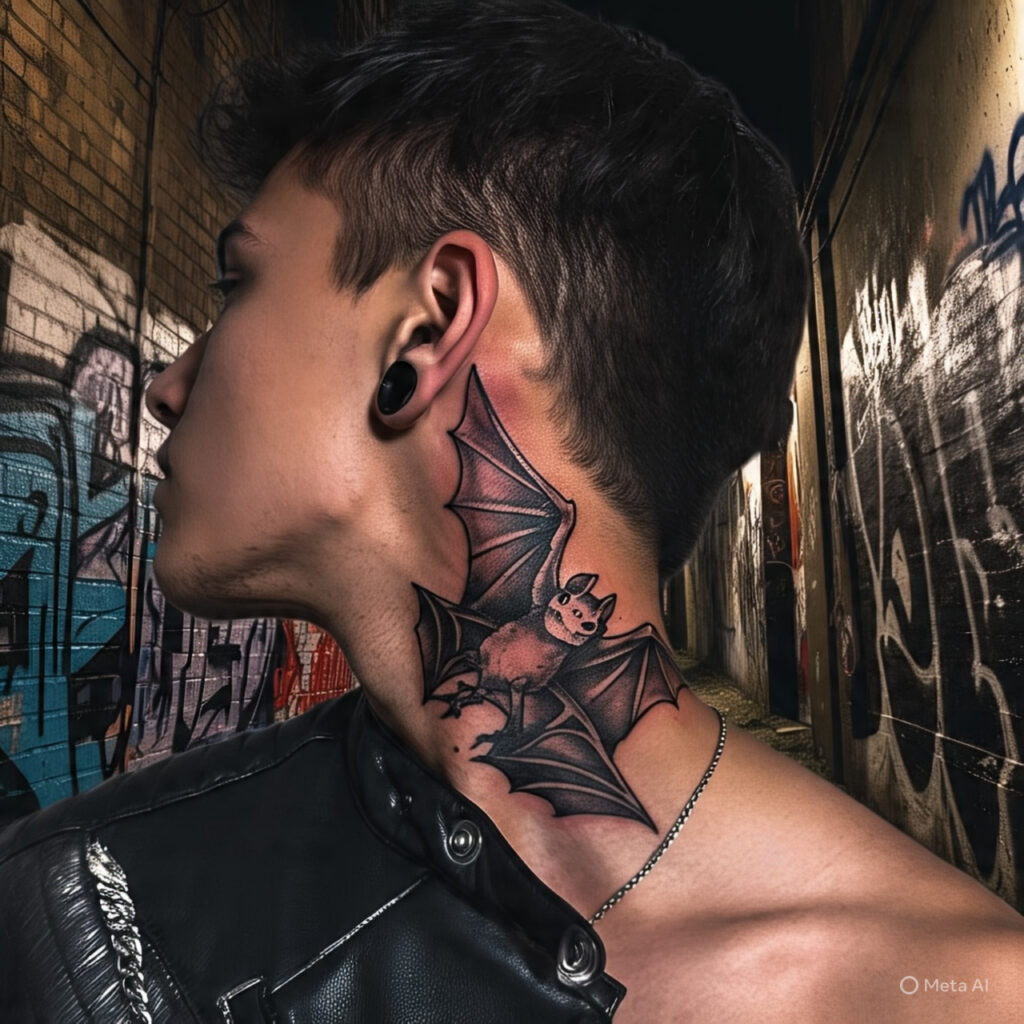Bat Tattoo On Neck, Bat Tattoo