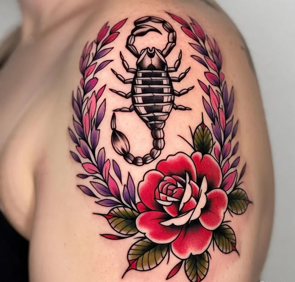 Flowers Scorpio Tattoo