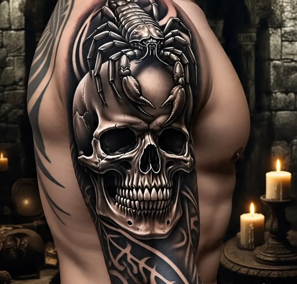 Frightening Skull And Scorpion Tattoo , scorpio zodiac tattoo