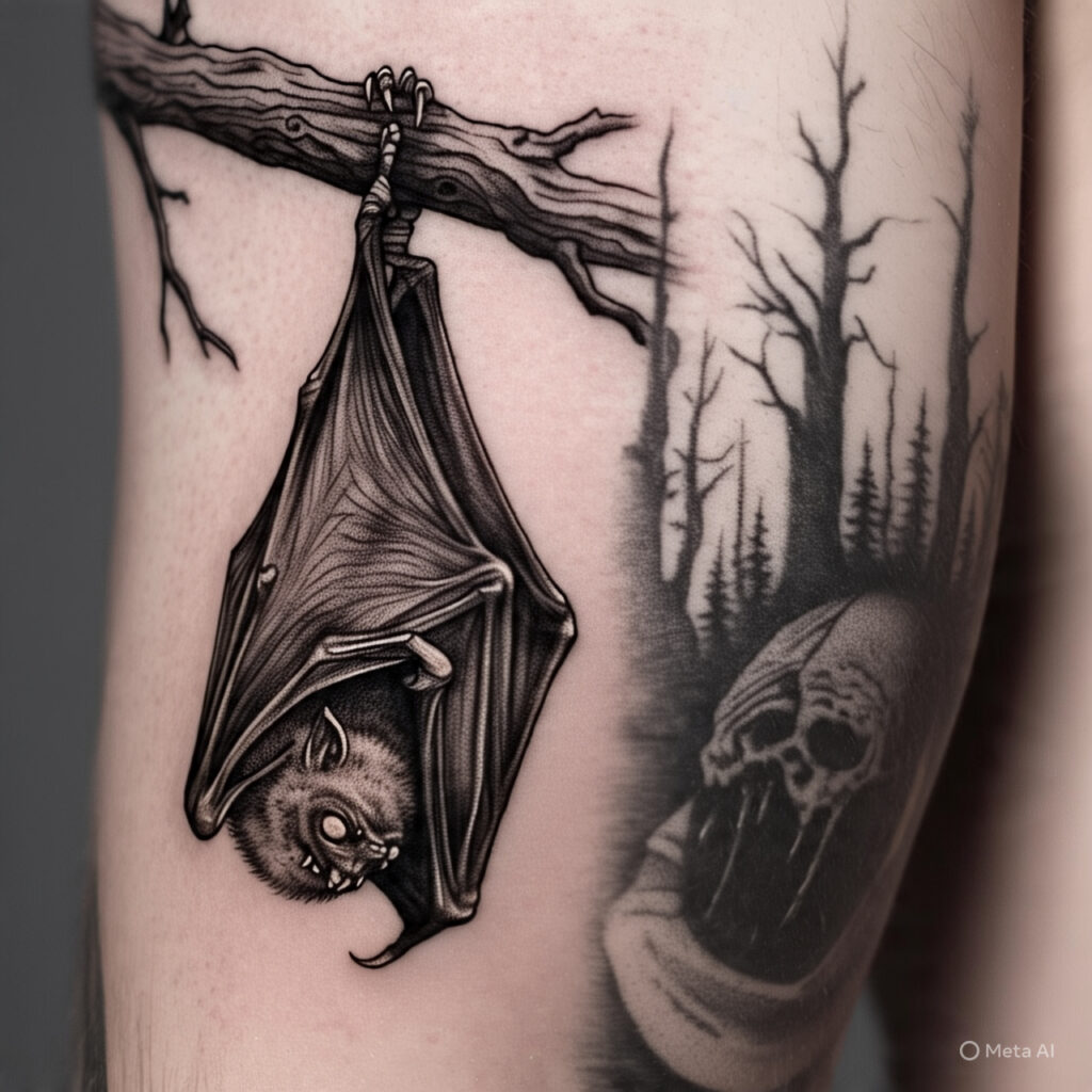 Horror Hanging Bat Tattoo