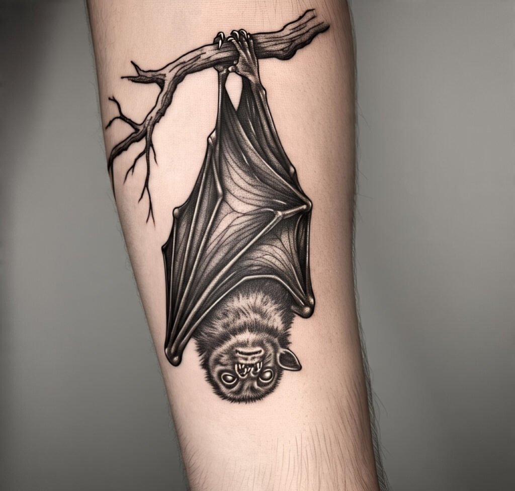 Horror Hanging Bat Tattoo. Bat Tattoo