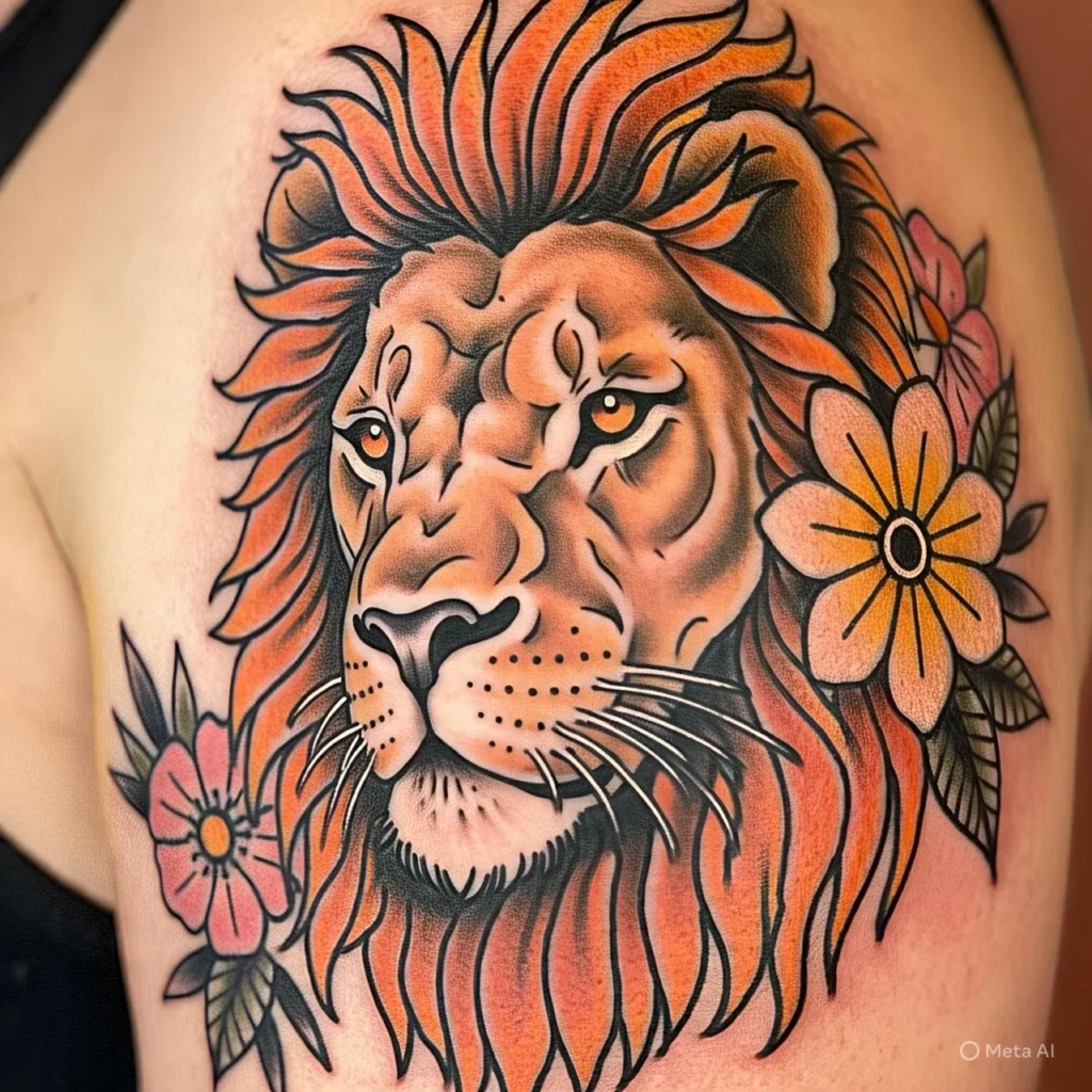 Lion Flower Tattoo, Lion Tattoo Ideas