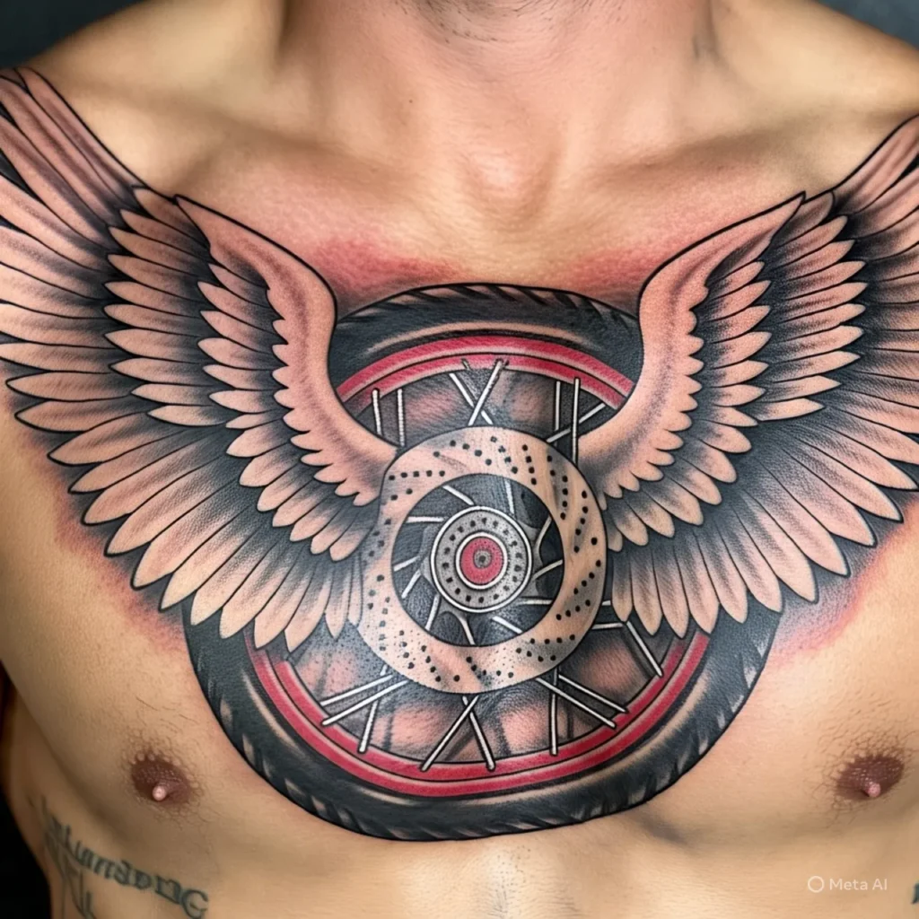 Motorcycle Wheel with Wings Tattoo