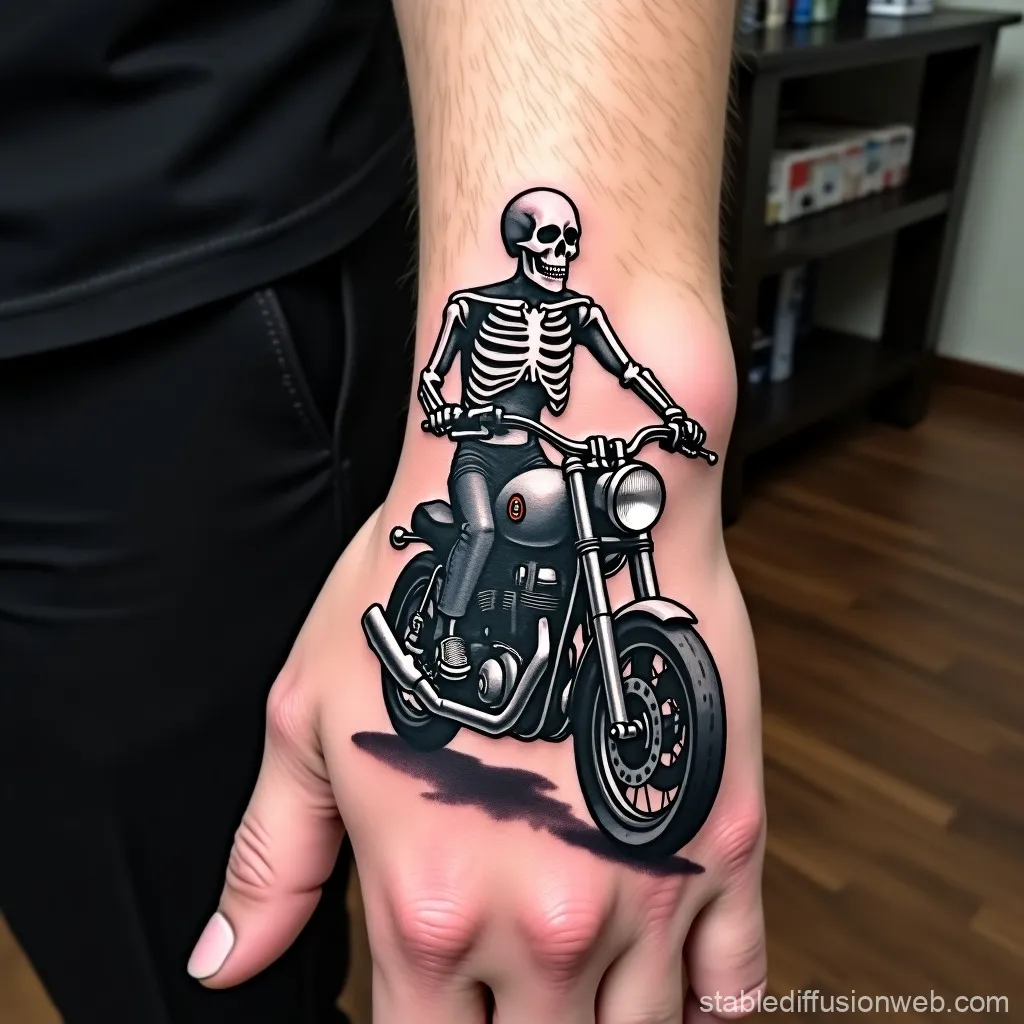 Skeleton Riding Motorcycle Tattoo