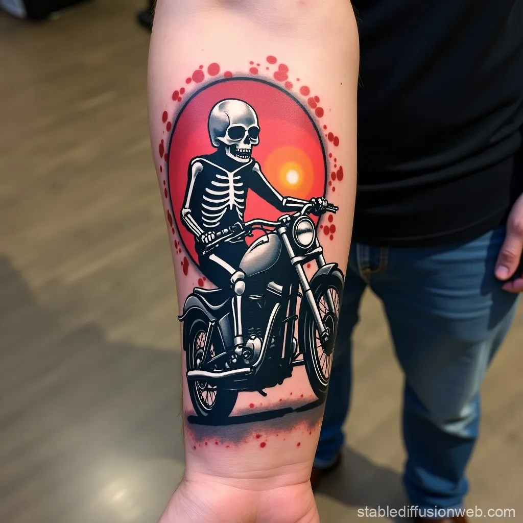 Skeleton Riding Motorcycle Tattoo.