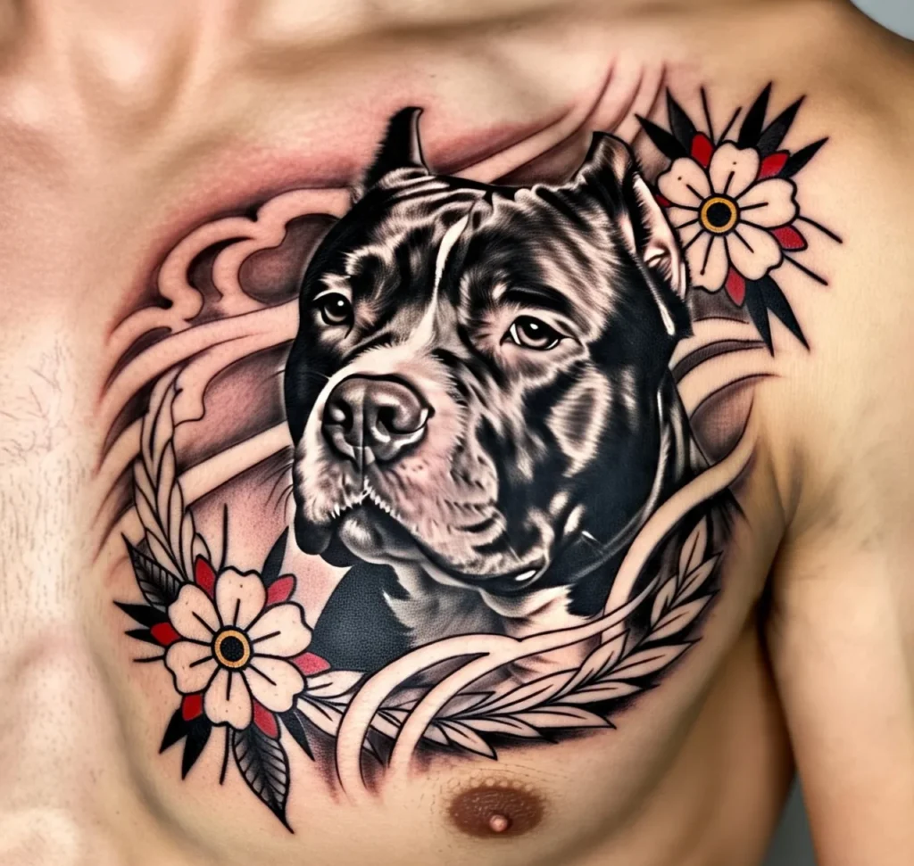 Traditional Pitbull Tattoo, Pitbull Tattoo