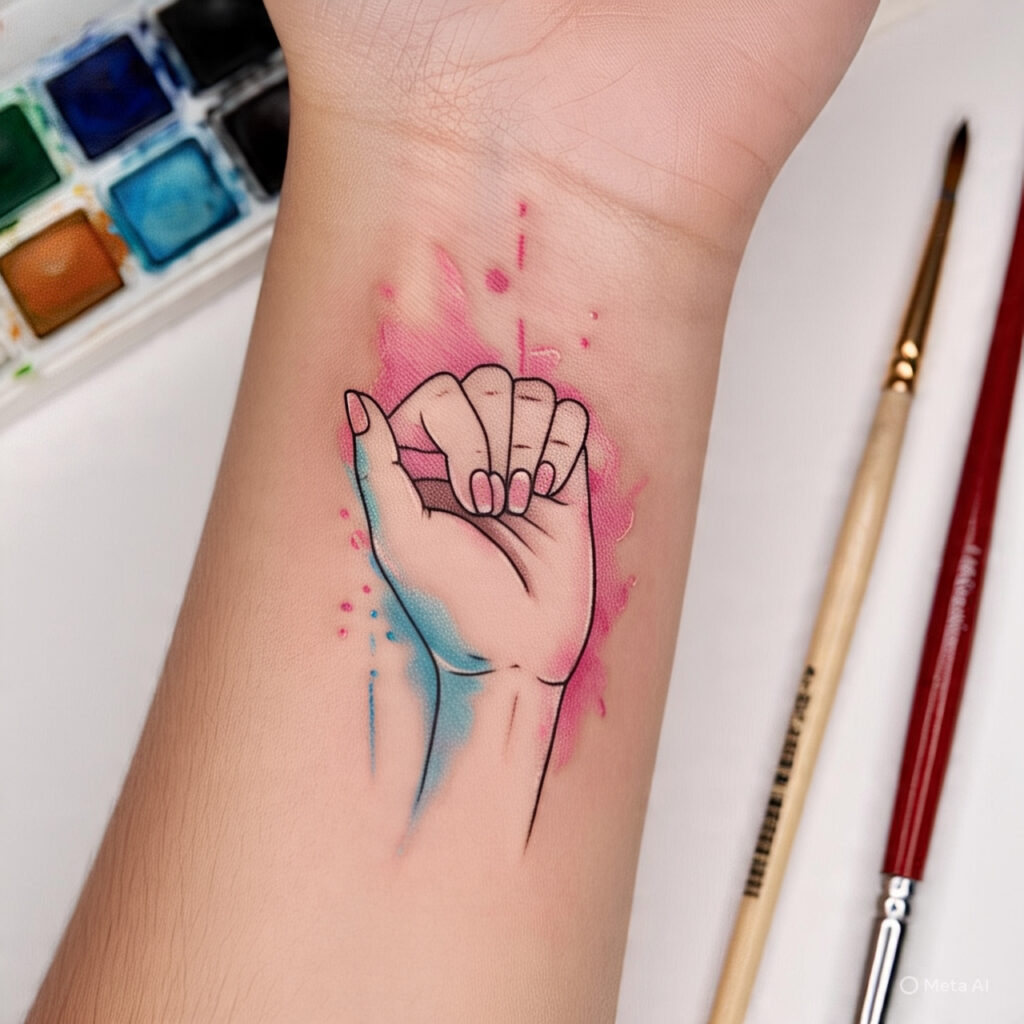 Watercolor Pinky Promise Tattoo