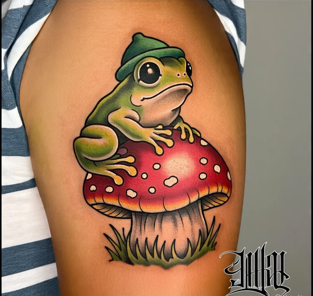 Frog on Mushroom Tattoo