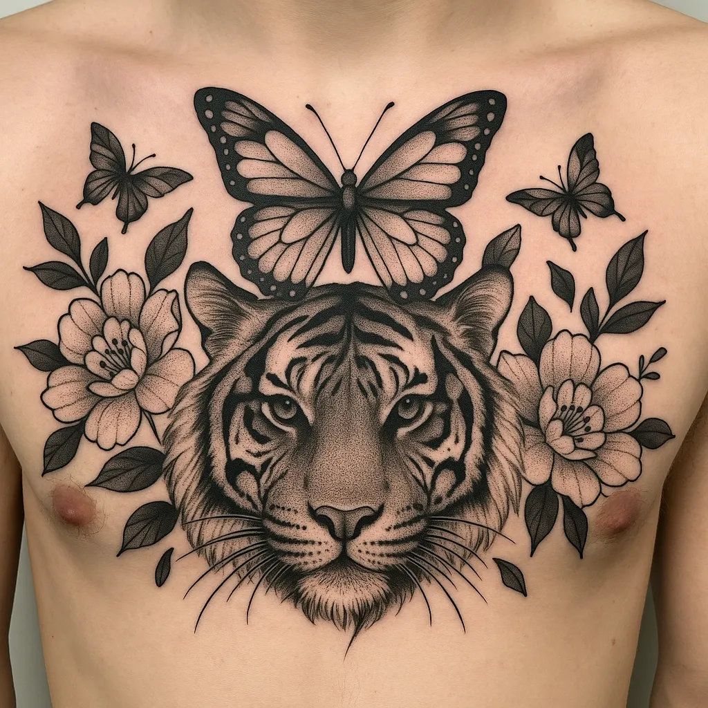 Butterfly with tiger tattoo, Tiger Tattoo