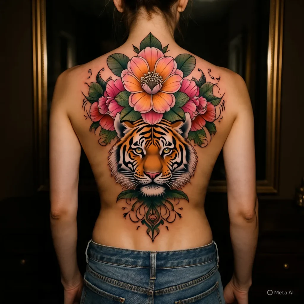 Flower and Tiger Tattoo