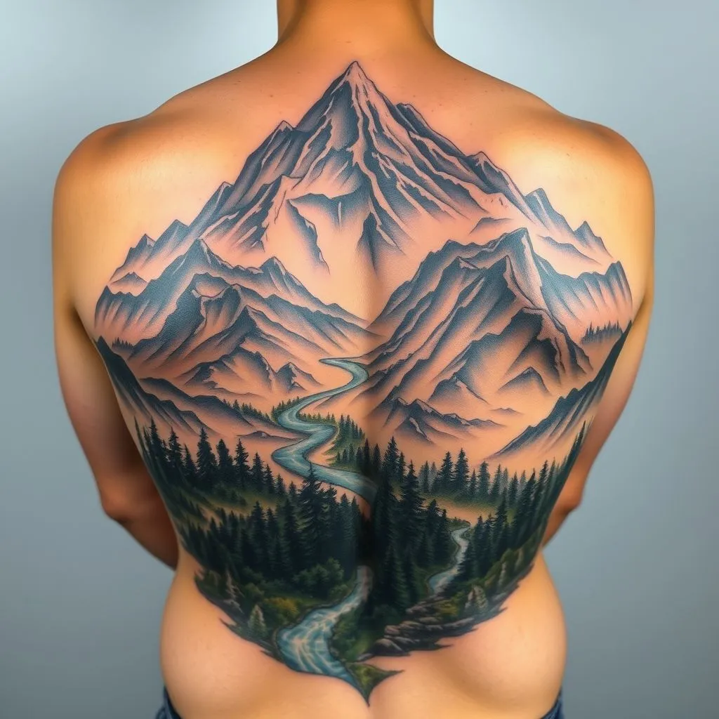 Mountain Tattoo On Back, Mountain Tattoo