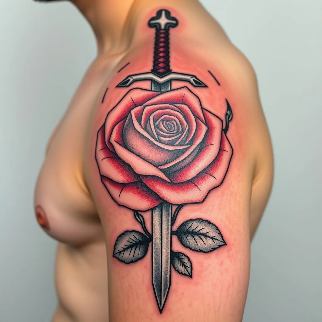 Rose with sword tattoo