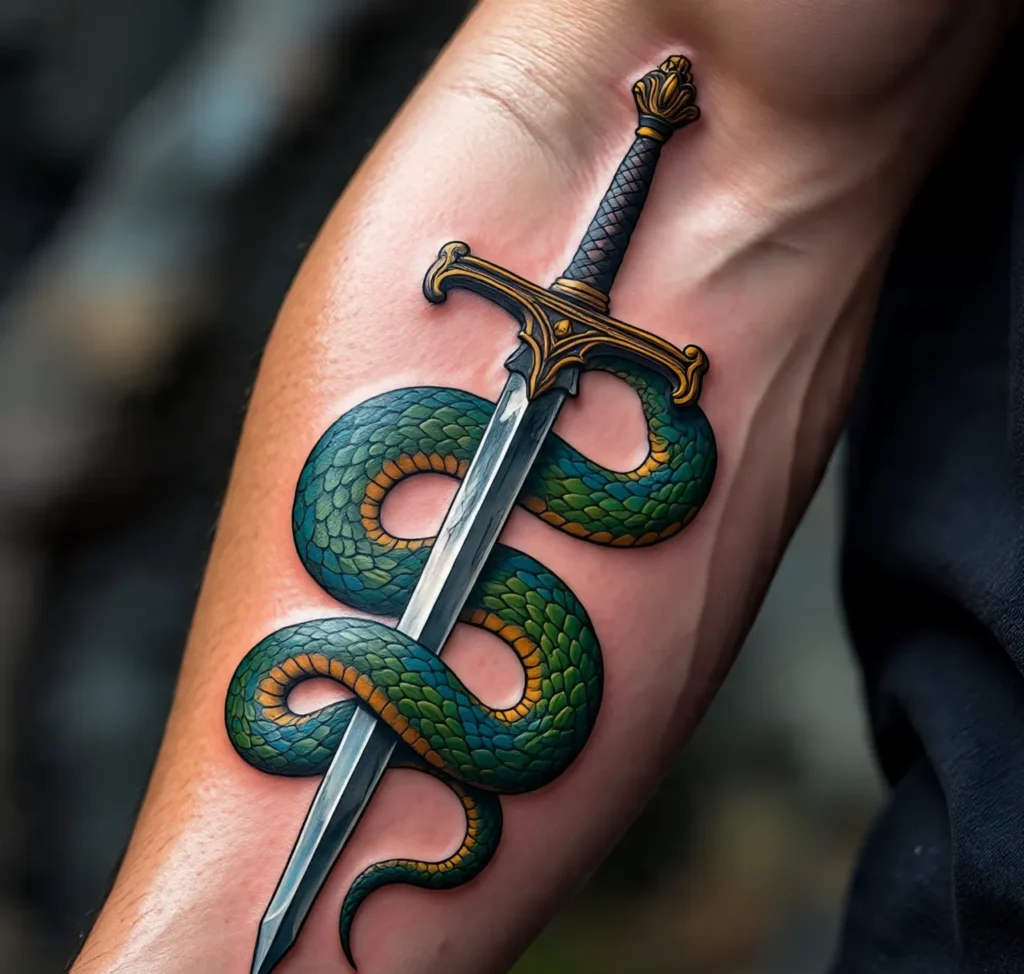 Snake Wrapped Around Sword Tattoo