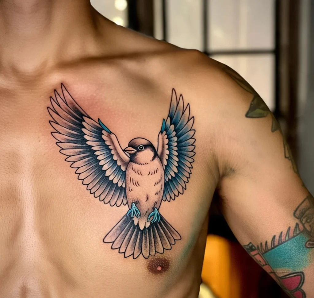 Sparrow Tattoo On Chest, Sparrow tattoo