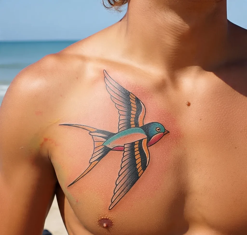 Swallow Chest Tattoo, Swallow Tattoo