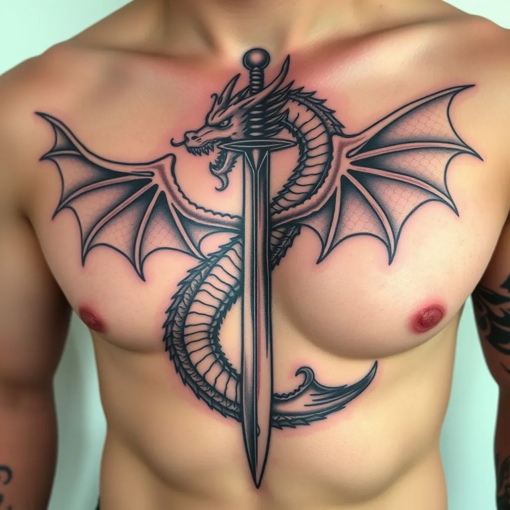dragon with sword tattoo, Sword Tattoo