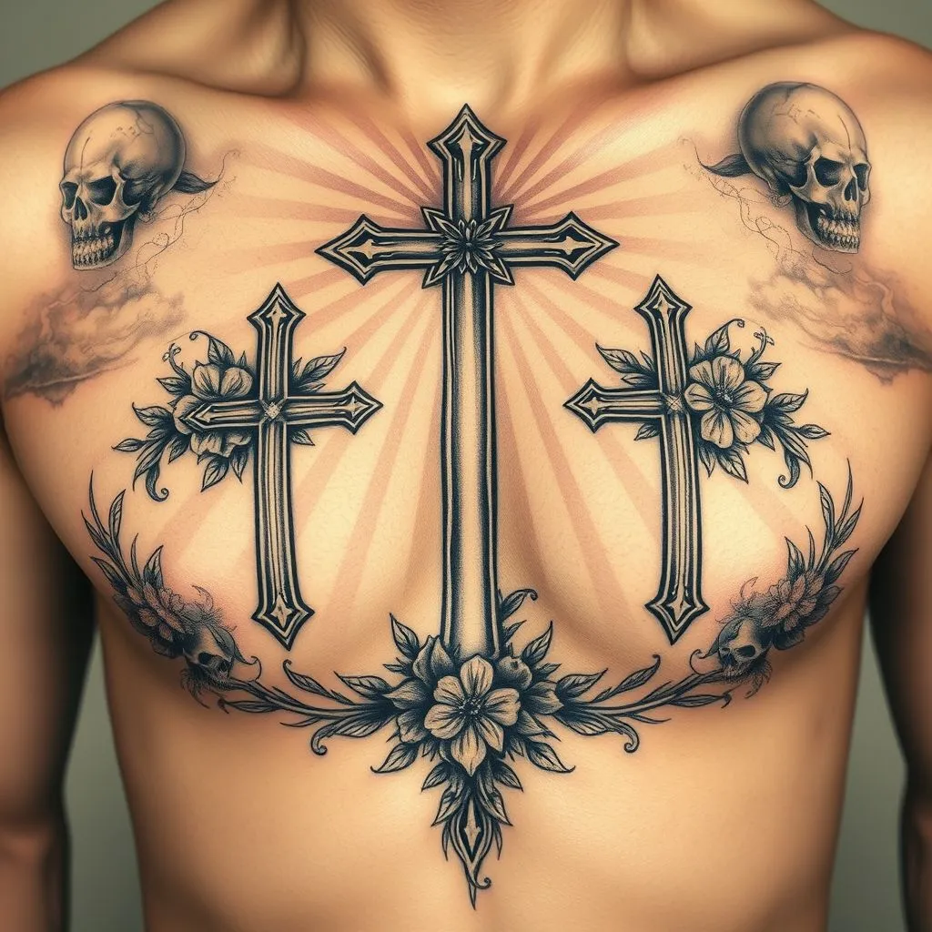 3 Cross Tattoo on Chest