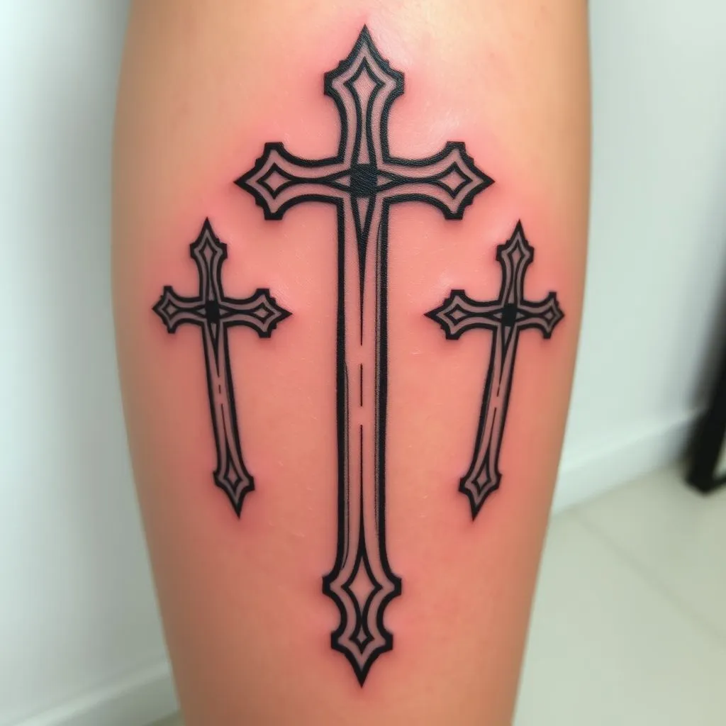3 Cross Tattoo on Leg,