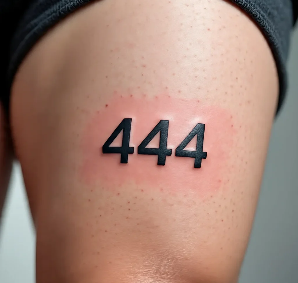 444 Tattoo On Leg