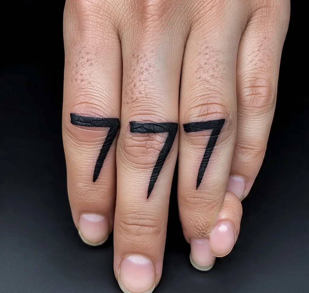 777 tattoo on finger