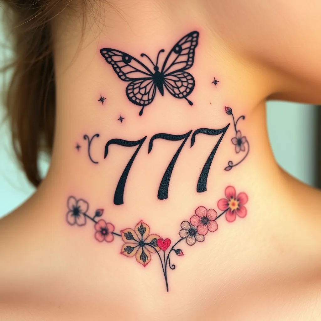 777 tattoo on neck,
