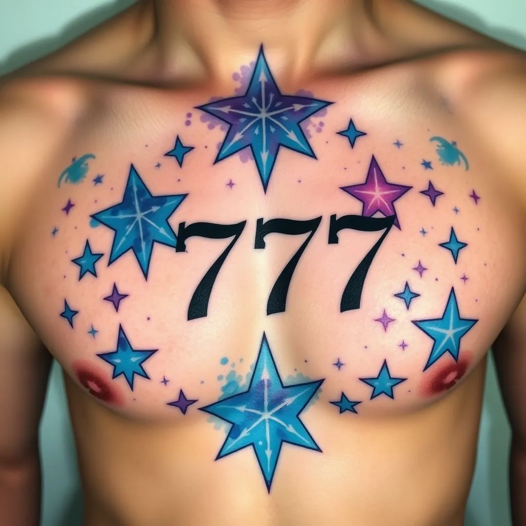 777 tattoo with stars,