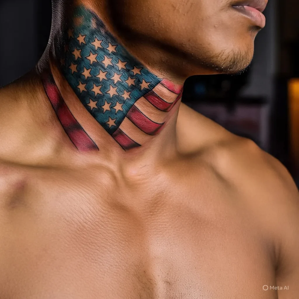 American Flag Neck Tattoo,