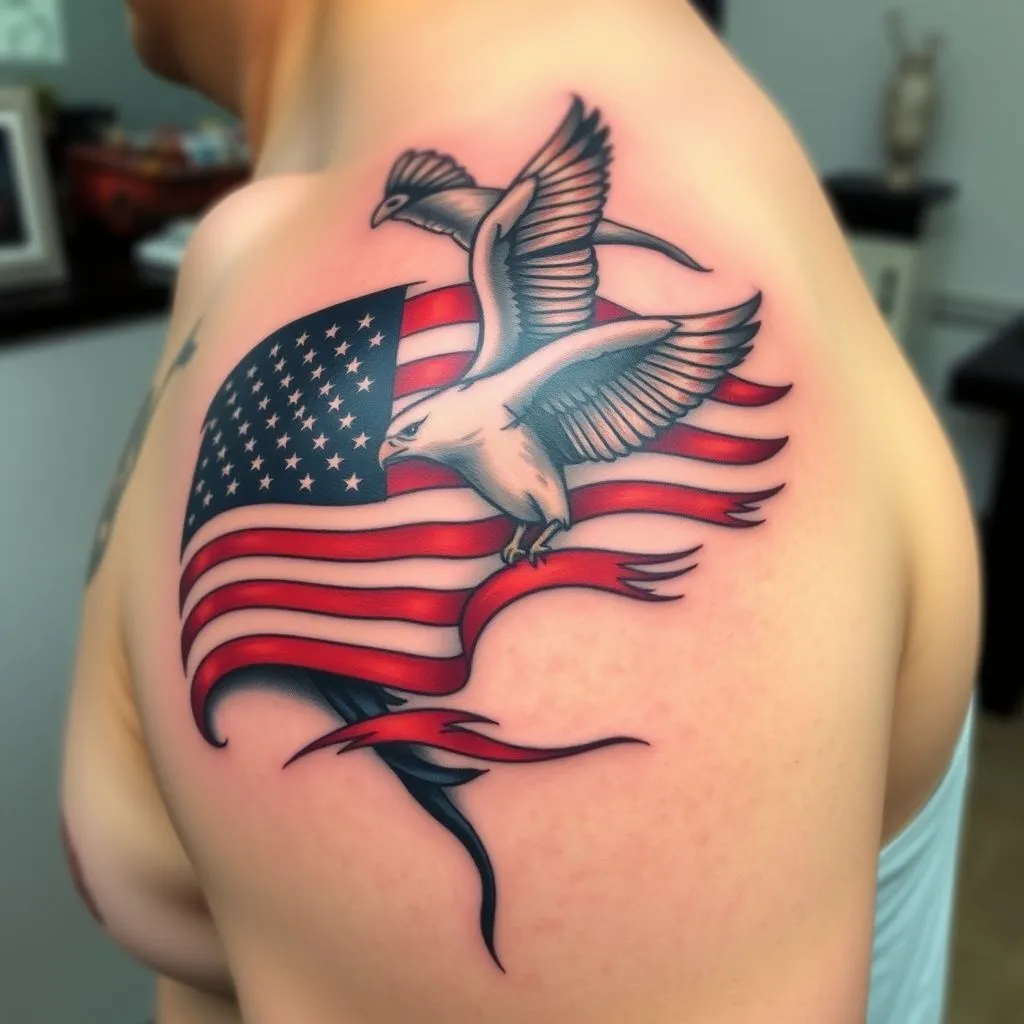 American Flag Tattoo on Shoulder