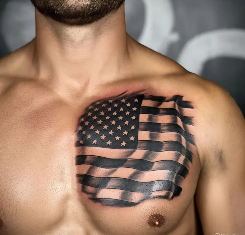 Black And White American Flag Tattoo