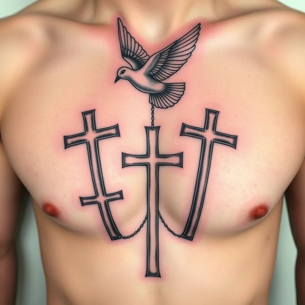 Dove With Three Cross Tattoo