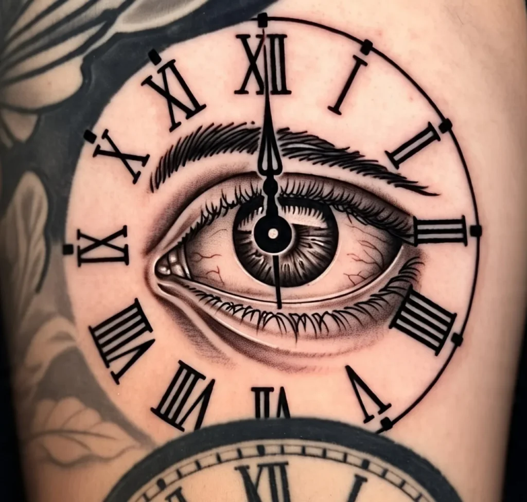 Eye with clock tattoo, Clock Tattoo