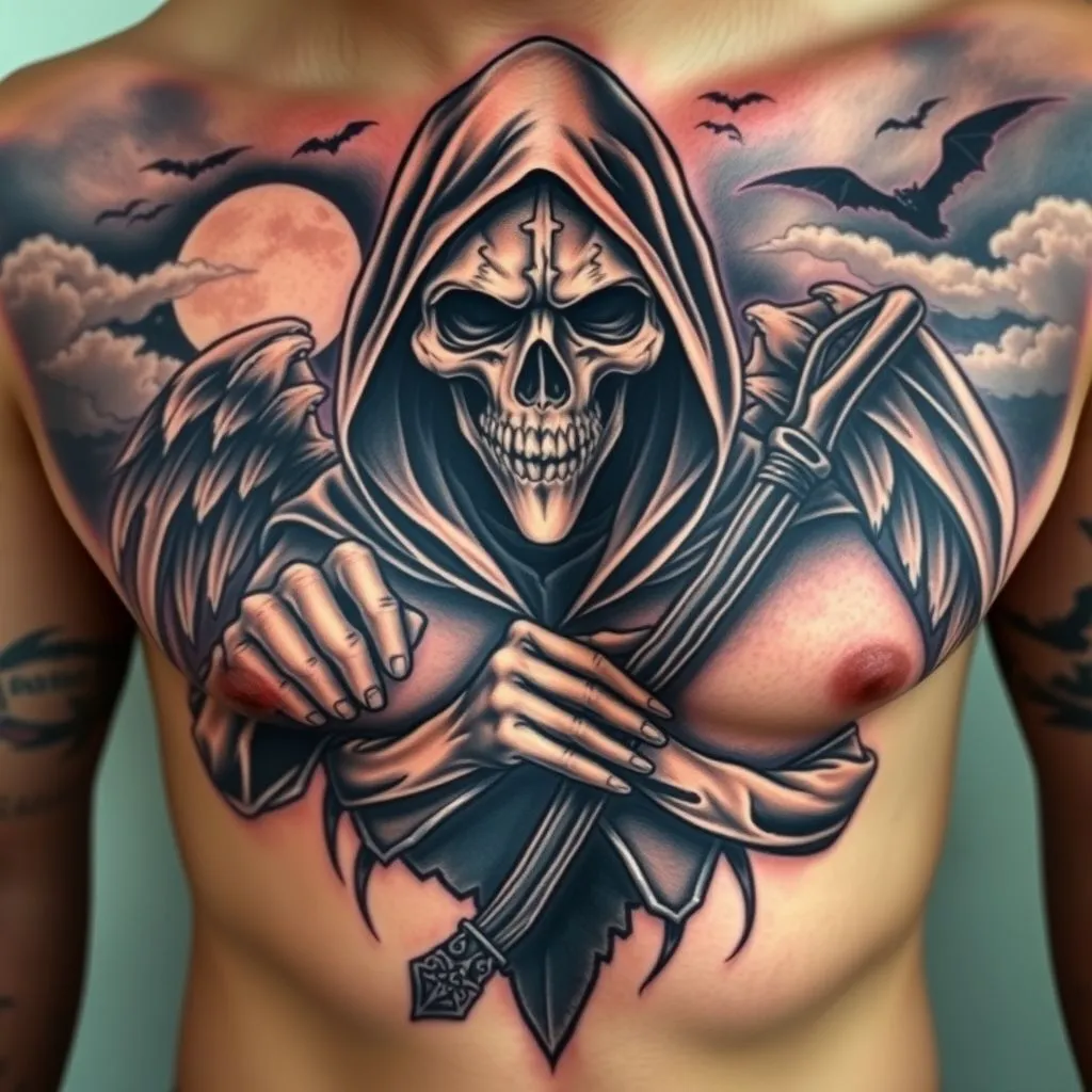 Grim Reaper Chest Tattoo, Grim Reaper Tattoo