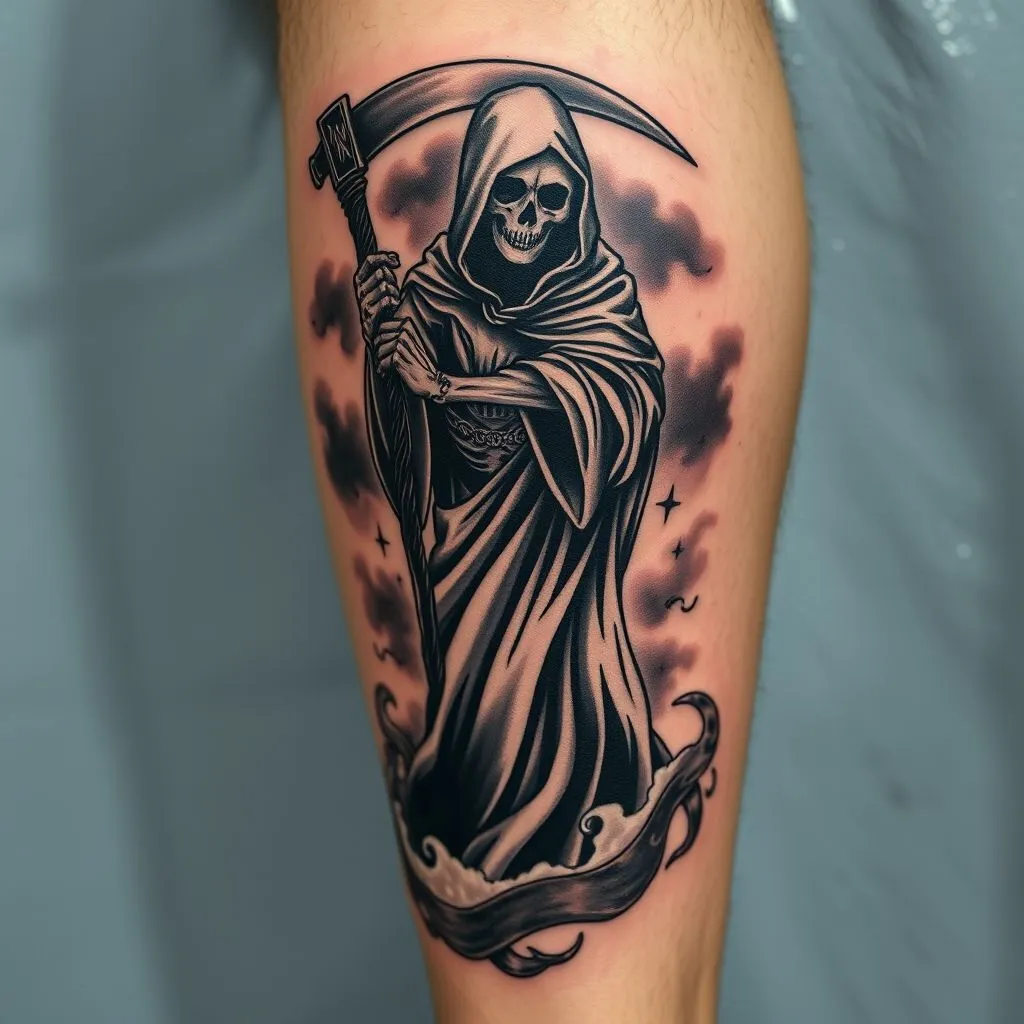 Grim Reaper Leg Tattoo, Grim Reaper Tattoo