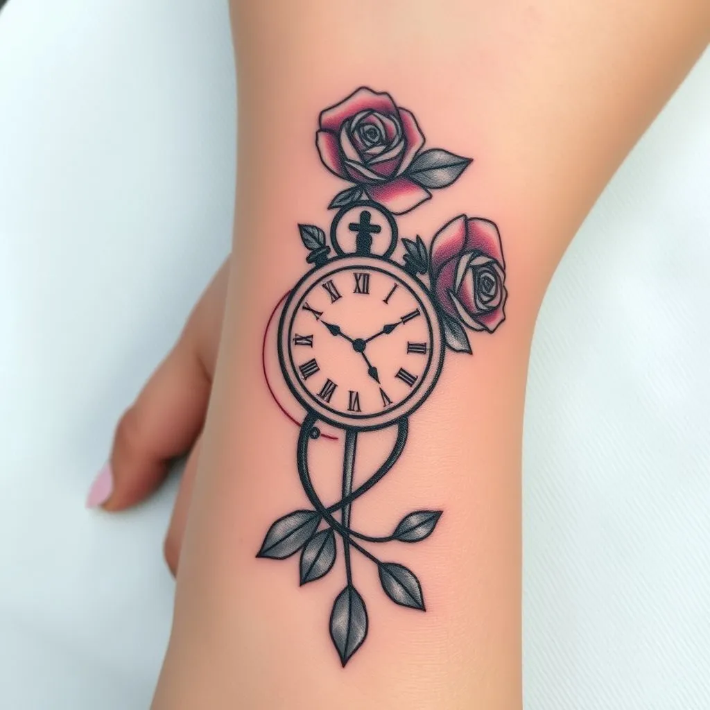 Rose and Clock Tattoo, Clock Tattoo