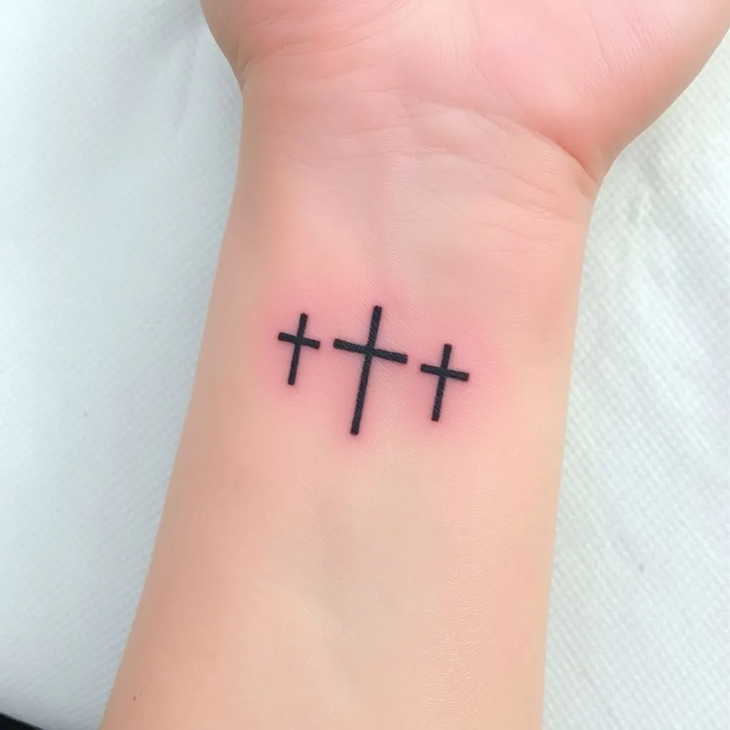 Small Three Cross Tattoo