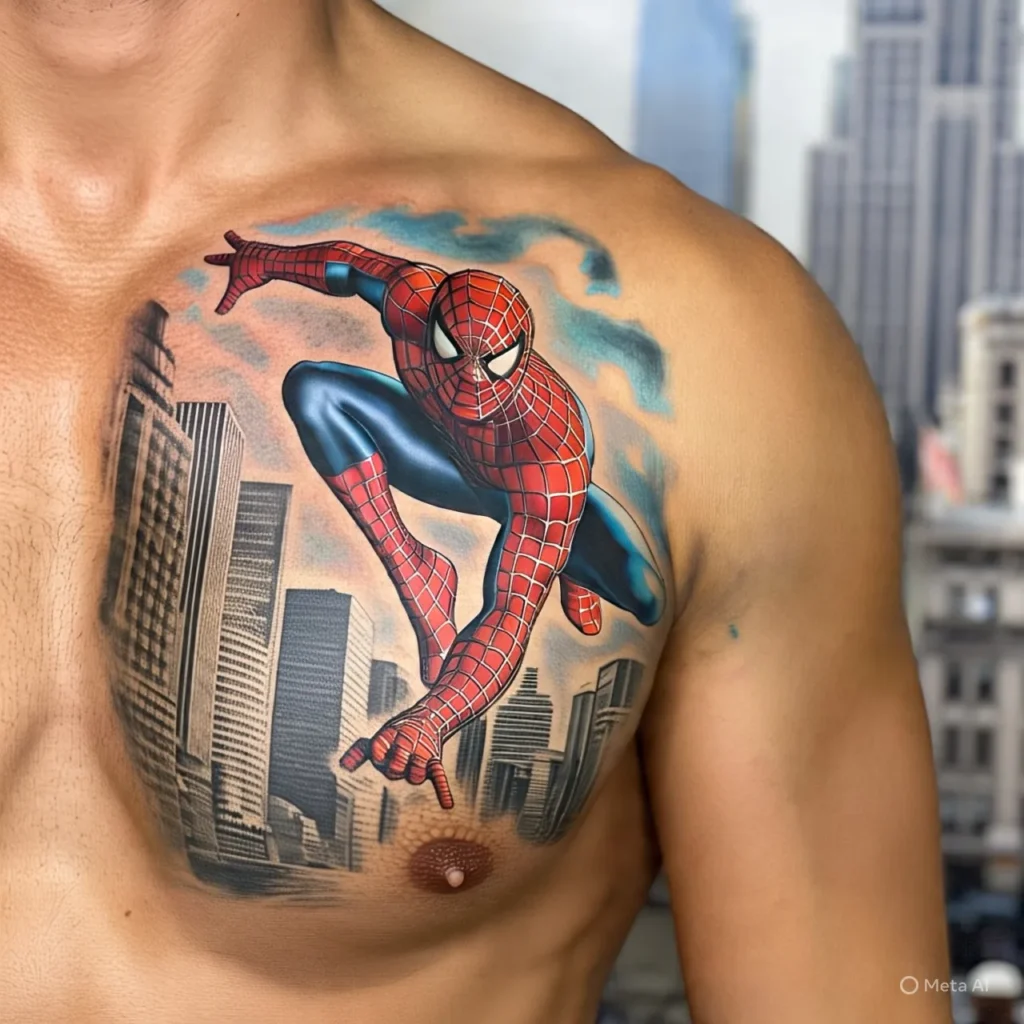 Spiderman Tattoo on Chest, Spiderman Tattoo