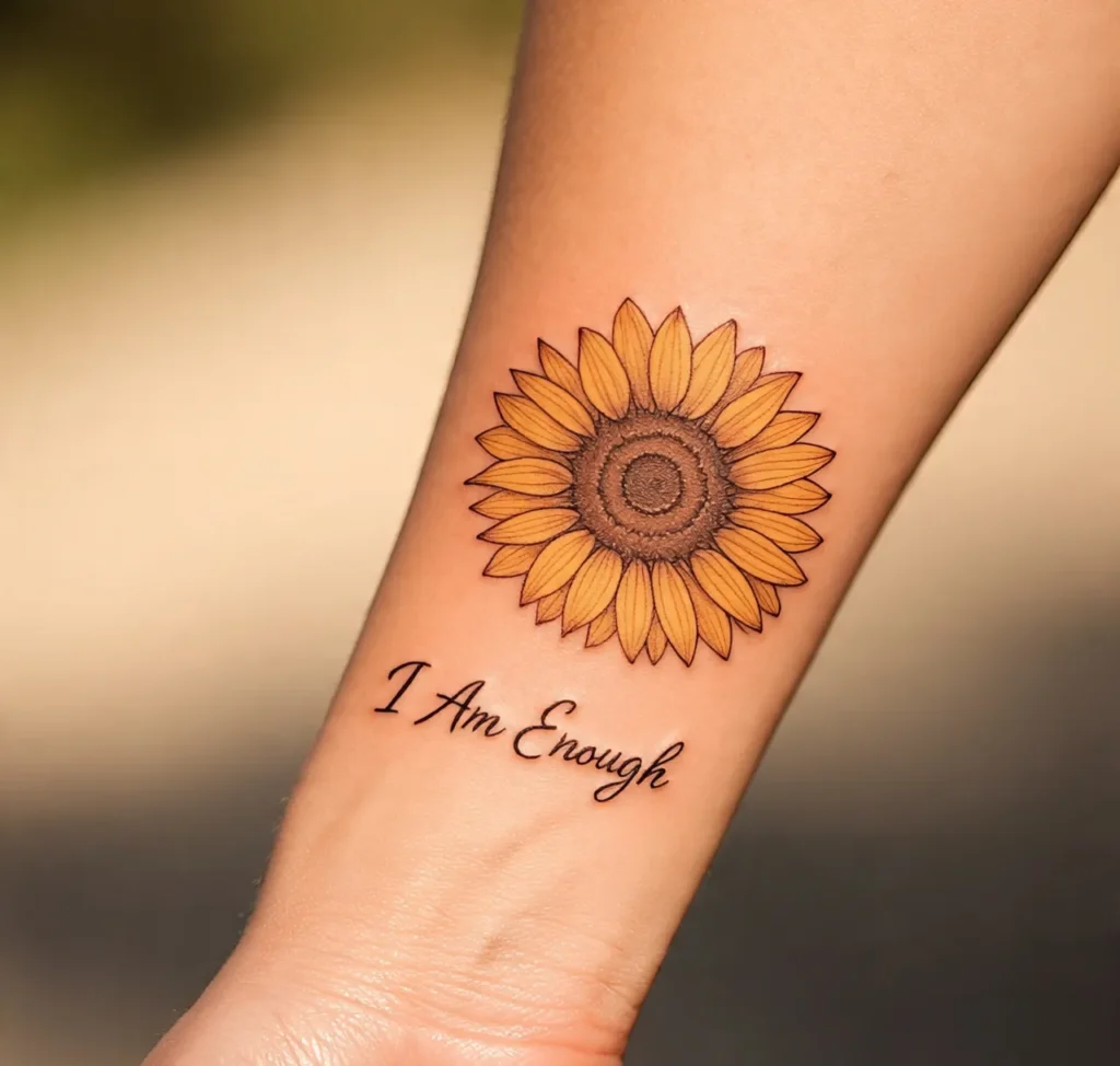 I Am Enough Tattoo With Sunflower