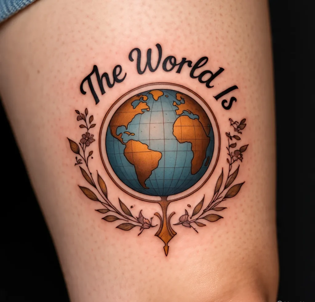 the world is yours tattoo leg